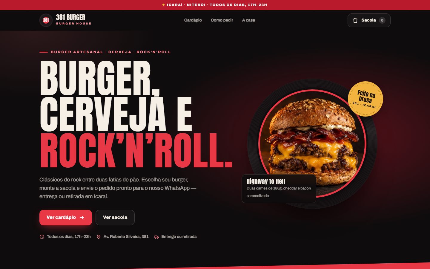 Tela do site 381 Burger House