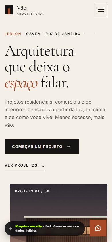 Exemplo de site para arquiteto no celular