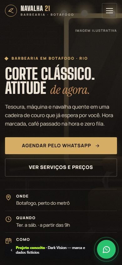 Exemplo de site para barbearia no celular