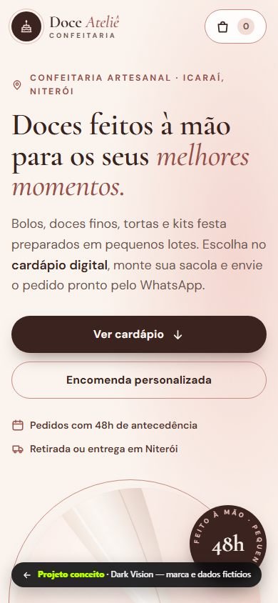 Exemplo de site para confeitaria no celular