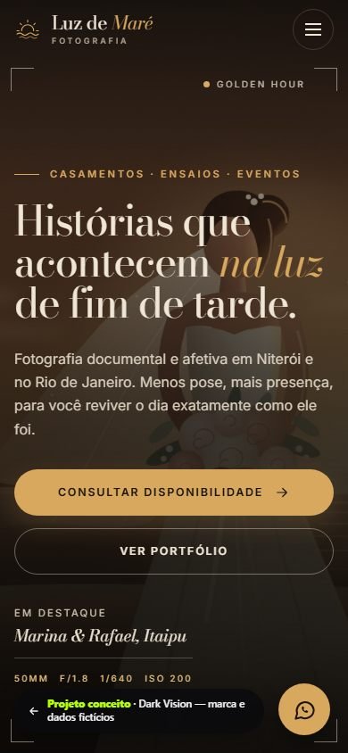 Exemplo de site para fotógrafo no celular