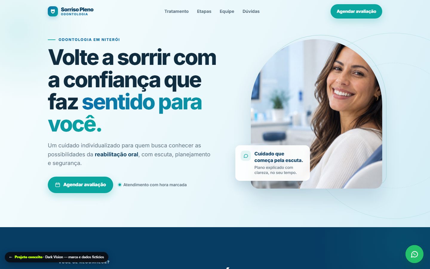 Tela do site Sorriso Pleno Odontologia
