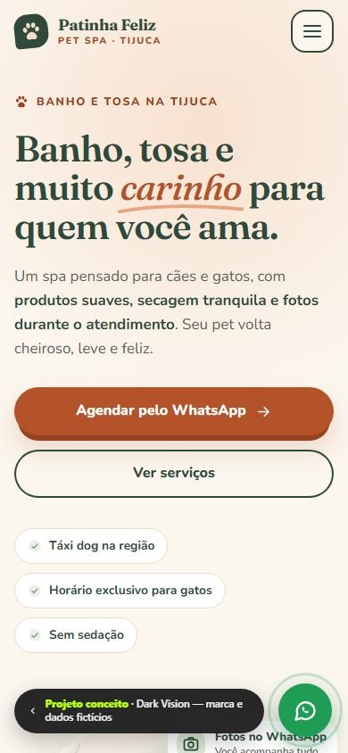 Exemplo de site para pet shop no celular